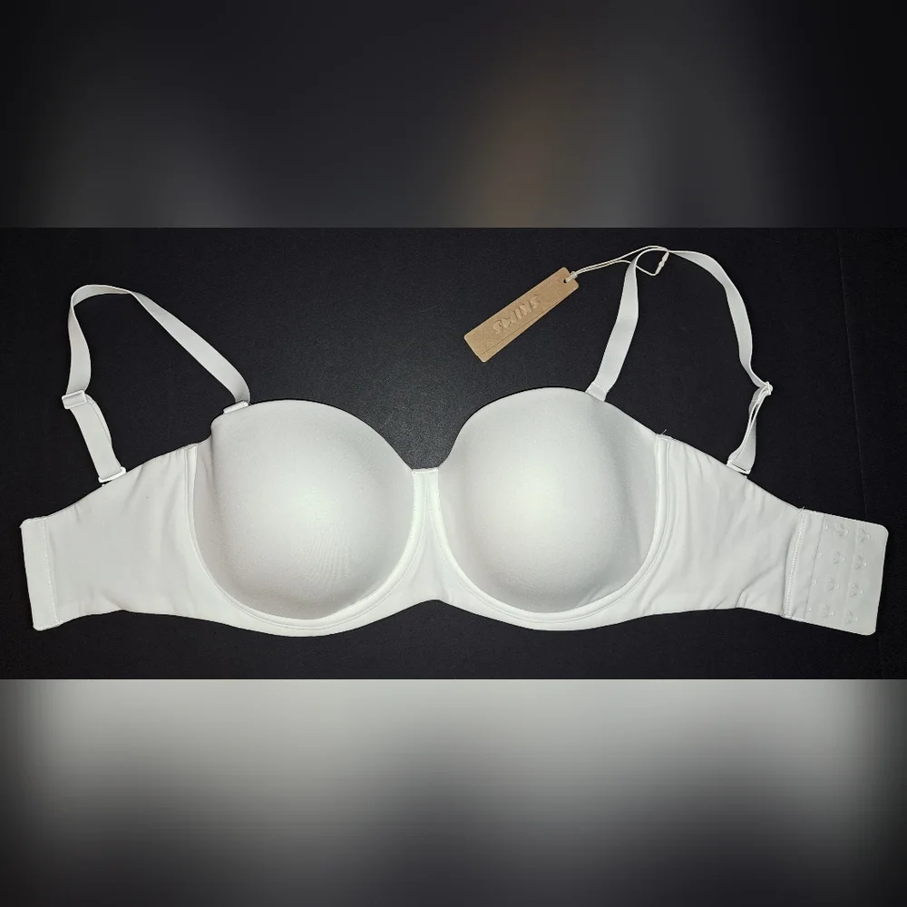 💕SKIMS Fits Everybody Lightly Lined Underwire Strapless Bra White MARBLE 32DDDD - Picture 4 of 12